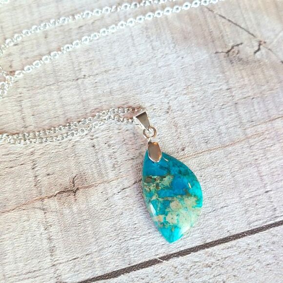 Handmade Jewelry - Chrysocolla Necklace Natural Gemstone Pendant